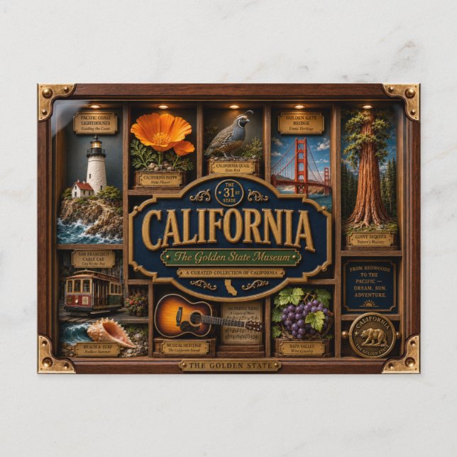 Carte Postale Figurine 3D de l'État de Californie en boîte ombre (Devant)