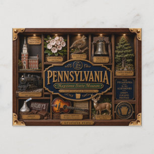Carte Postale Figurine 3D de l'État de Pennsylvanie en boîte omb