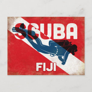 Carte Postale Fiji Scuba Diver - Blue Retro