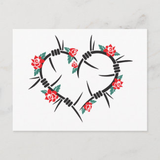 Carte Postale fil barbelé coeur & roses