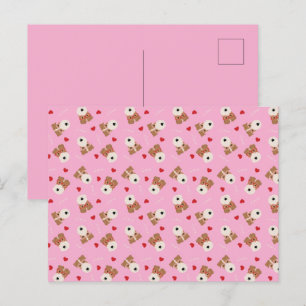 Carte Postale Fil Fox Terrier Chien Lunettes de coeur Motif rose