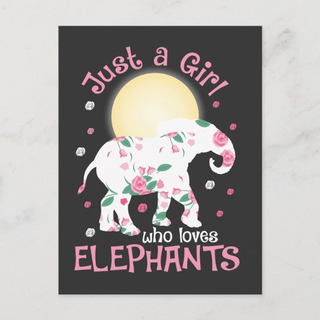 Carte Postale Fille aime éléphants safari amoureux jolies roses  (Devant)