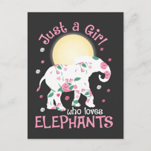 Carte Postale Fille Aimer Eléphants Safari Adulte mignonne Fleur
