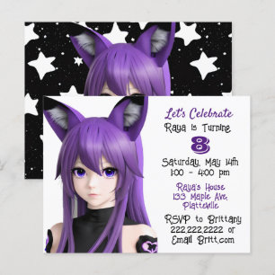 Carte Postale Fille Anime avec Frappe de l'oreille Fox Fête d'an