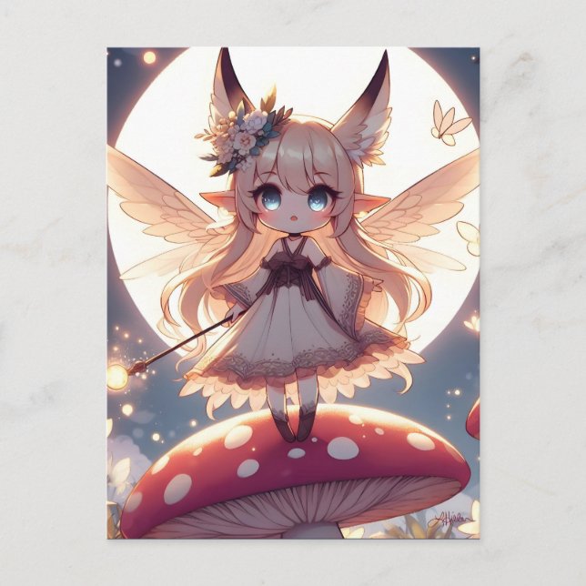 Carte Postale Fille Anime Pixie Hippie Lune Fée (Devant)