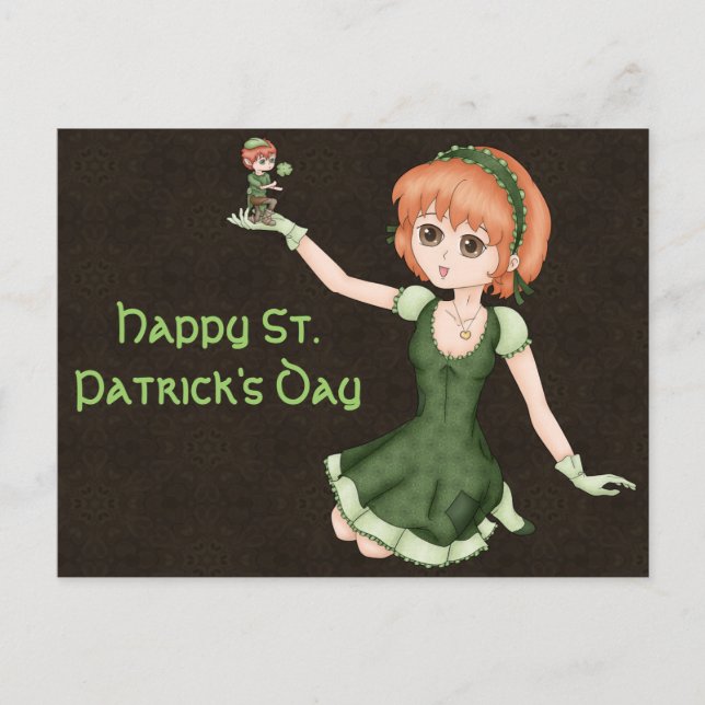 Carte Postale Fille Anime Redhead Et Leprechaun (Devant)