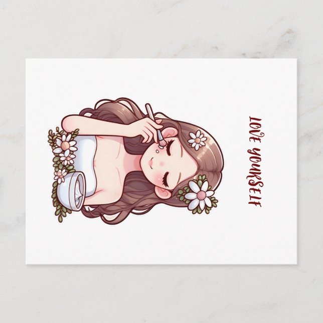 Carte Postale Fille appliquant skincare Aimez-vous (Devant)