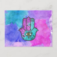 Fille aquarelle Floral Imprimer Hamsa Main de Fati