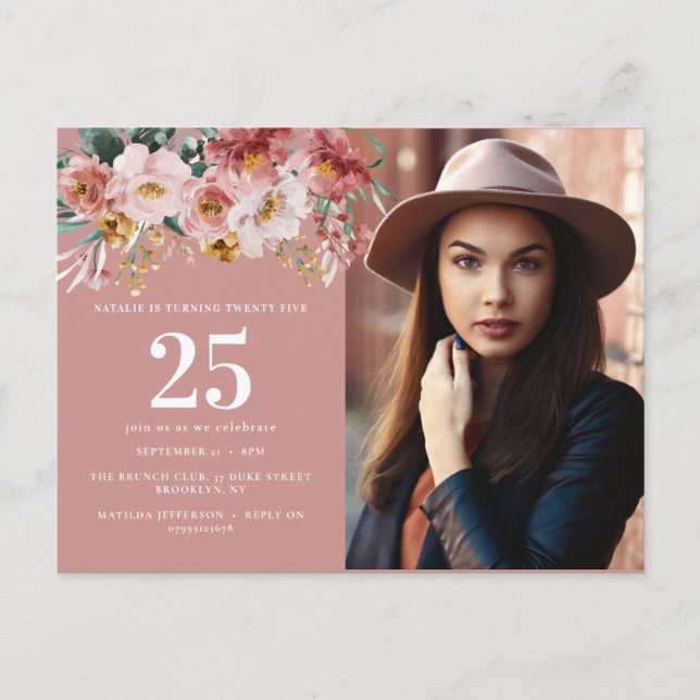 Carte Postale Fille aquarelle florale éditable photo d'âge (Devant)