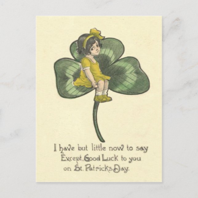 Carte Postale Fille Assis Sur Shamrock (Devant)