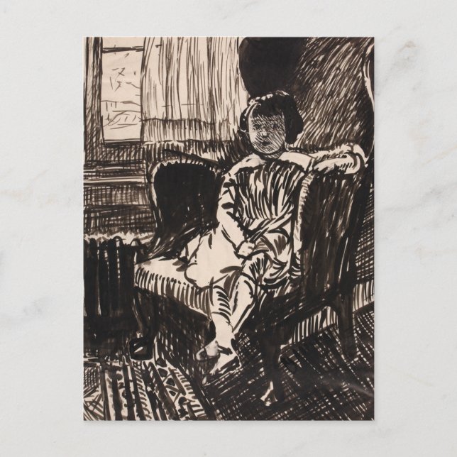 Carte Postale Fille assise à la chaise (vers 1917-1918) Toile Im (Devant)