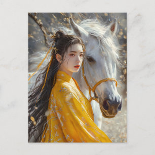 Carte Postale Fille au Cheval Art du Zodiaque Chinois