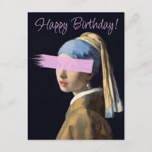 Carte Postale Fille au liseré perlé pop art Joyeux anniversaire