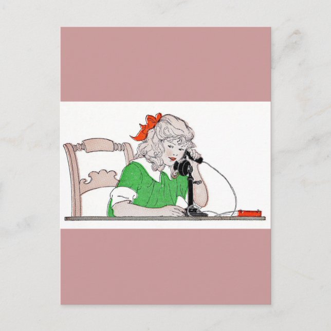 Carte Postale Fille au téléphone Vintage (Devant)