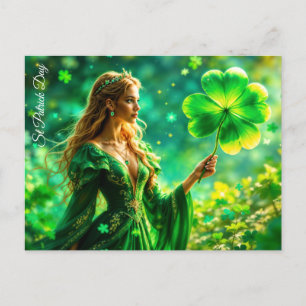 Carte Postale Fille aux cheveux dorés Saint Patrick jour magie i