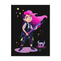 Fille aux cheveux roses avec une guitare rock