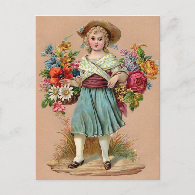 Carte Postale fille aux fleurs victorienne (Devant)
