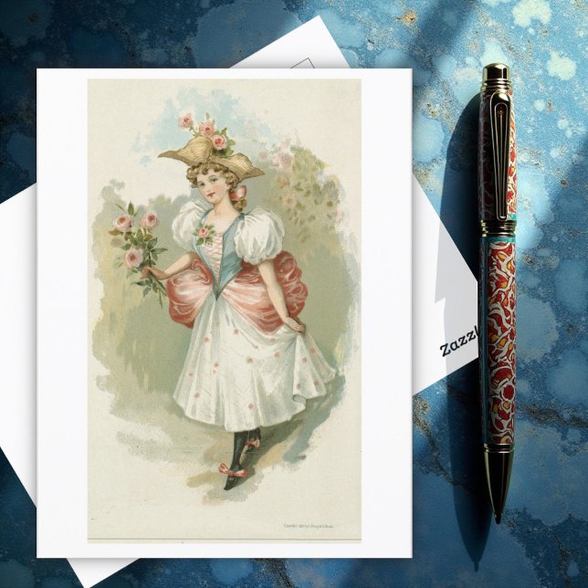 Carte Postale Fille aux roses roses roses (vers 1885) (Créateur téléchargé)