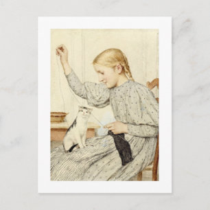 Carte Postale Fille avec chat, Albert Anker