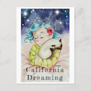 Carte Postale Fille Avec Chat Dormant
