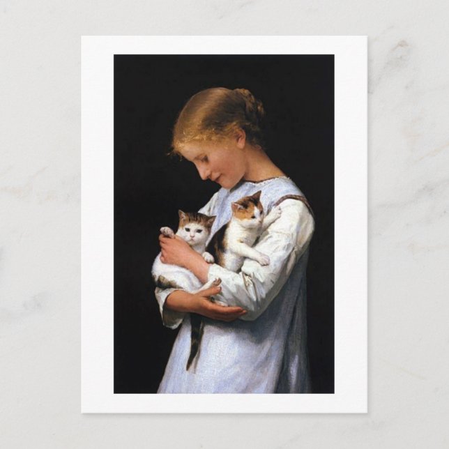 Carte Postale Fille avec chatons, Albert Anker (Devant)