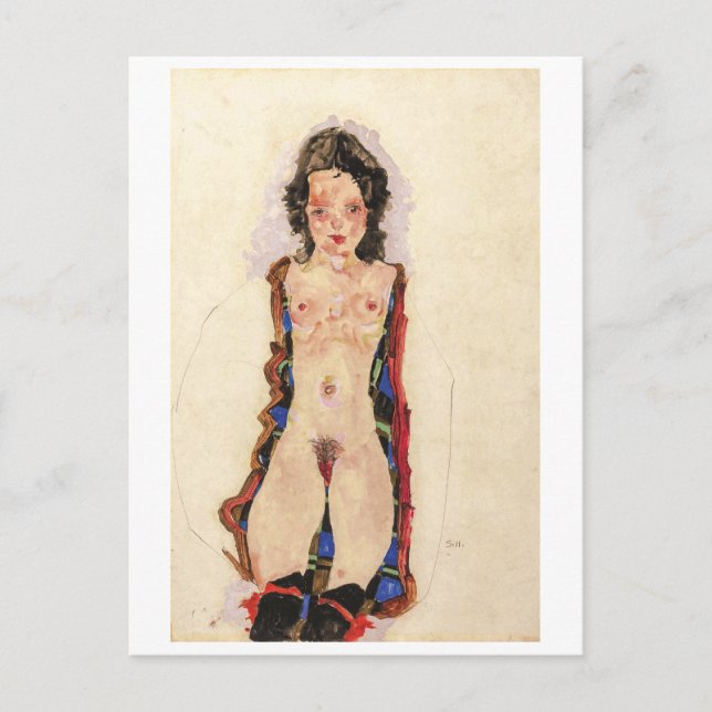 Carte Postale Fille avec Garters rouges | Egon Schiele | (Devant)