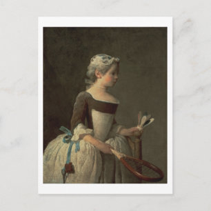 Carte Postale Fille avec la raquette et le chiot