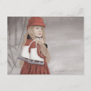 Carte Postale Fille avec patins à glace JW
