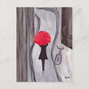 Carte Postale Fille avec peinture à parapluie rouge