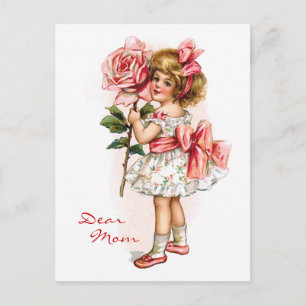 Carte Postale Fille avec Rose