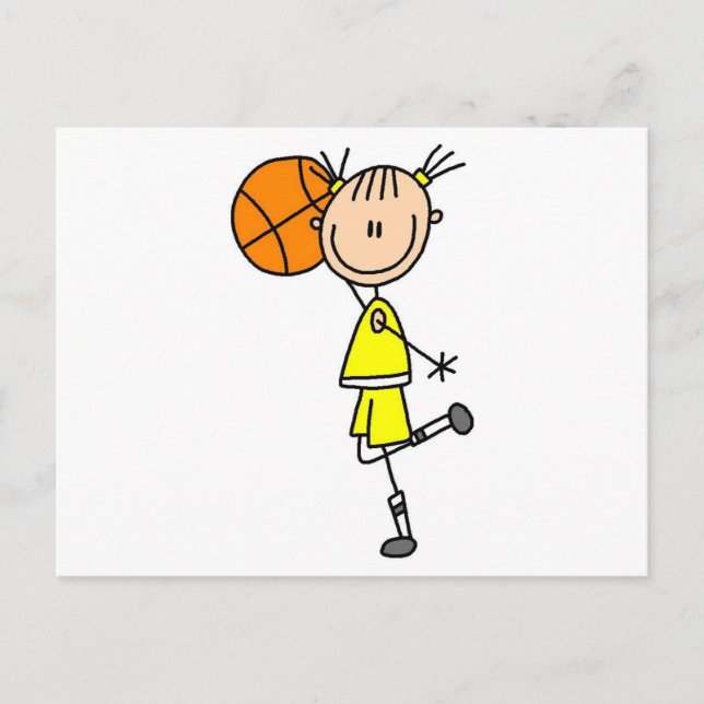 Carte Postale Fille avec T-shirts et cadeaux de basket (Devant)