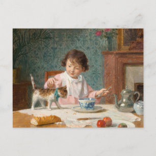 Carte Postale Fille avec un chat   Victor Gabriel Gilbert