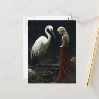 Carte Postale Fille avec un oiseau blanc géant