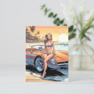 Carte Postale Fille avec voiture de sport