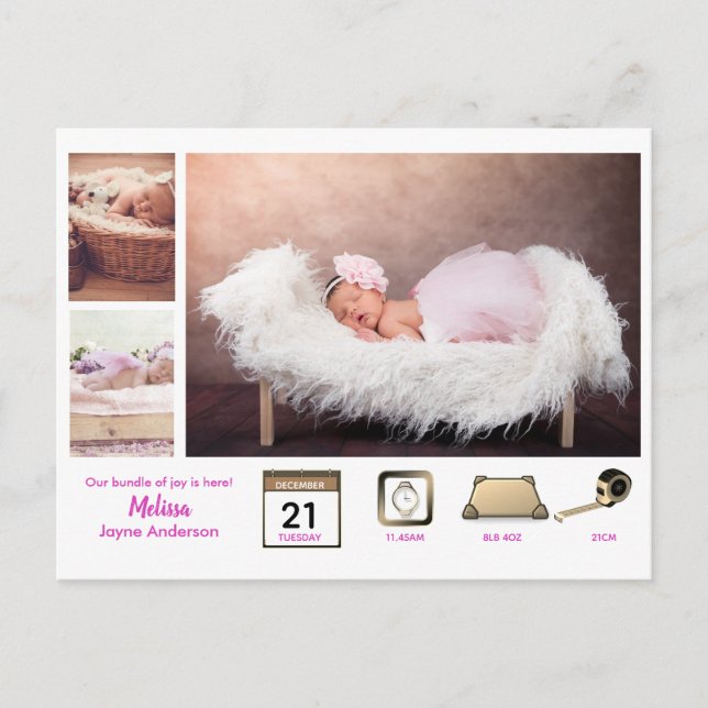 Carte Postale Fille BÉBÉ STATS Photo Collage Rose moderne (Devant)