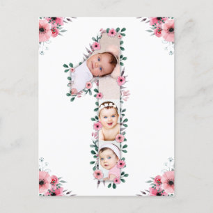 Carte Postale Fille Big 1er Anniversaire Photo Collage Fleur ros