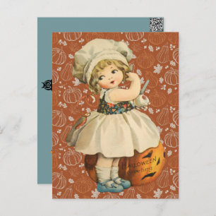 Carte postale Fille Carving Apple Halloween