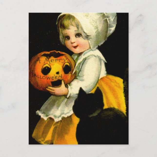 Carte Postale Fille & Chat Noir (Devant)