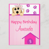 Fille Chien avec Bow & Dog House Anniversaire