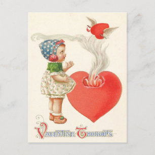 Carte Postale Fille Cœur Ailes Flèche Feu