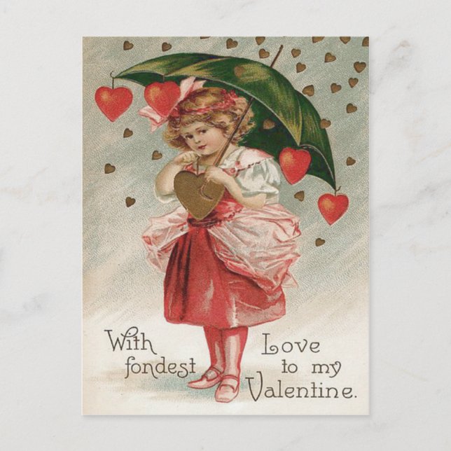 Carte Postale Fille Coeur Parapluie Douche de pluie (Devant)
