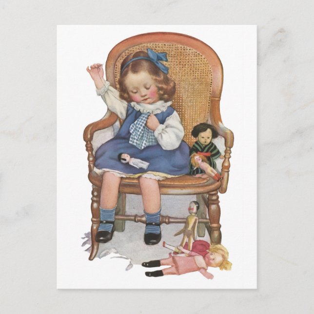 Carte Postale Fille coudre des Dollies (Devant)