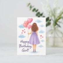 Fille d'anniversaire avec ballons - Aquarelle Salu