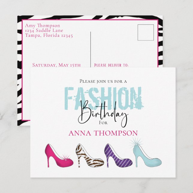 Carte Postale Fille d'anniversaire Moderne Chaussures de mode In (Devant / Derrière)