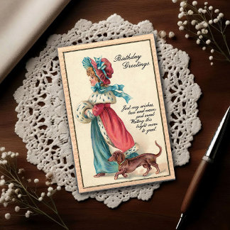 Carte Postale Fille d'anniversaire vintage 1904 & Chien