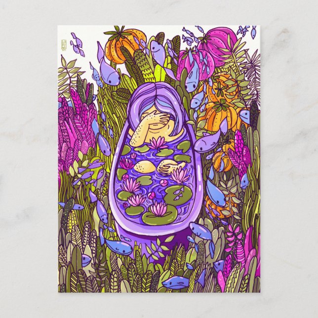 Carte Postale Fille dans la piscine du jardin (Devant)