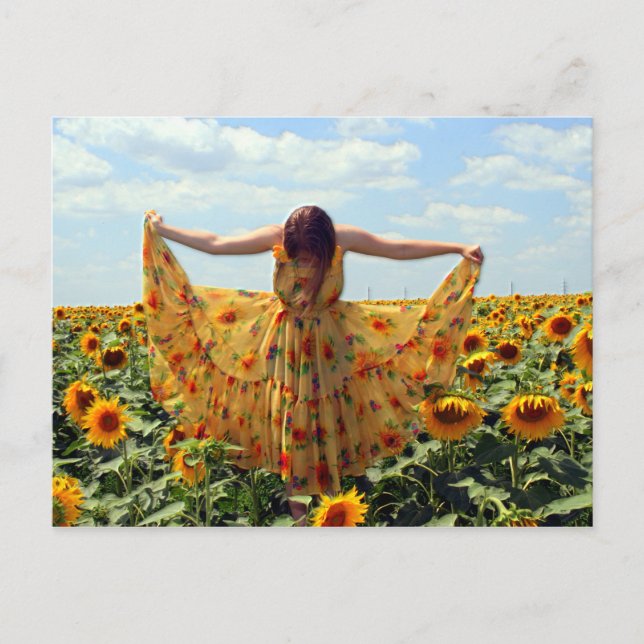 Carte Postale Fille dans le champ de tournesol (Devant)