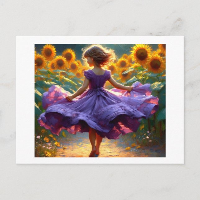 Carte Postale Fille dans le champ de tournesols, (Devant)