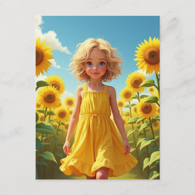 Carte Postale Fille dans le domaine de l'art du tournesol (Devant)