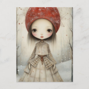 Carte Postale Fille dans une forêt hivernale